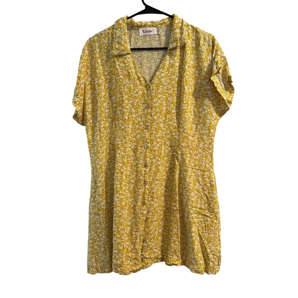 Louche London Yellow Floral Retro Tea Dress | Pockets | UK 12 / US 8